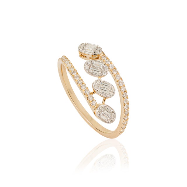 VR Jewels Certified 14k Solid Yellow Gold Baguette & Round Diamond Pave Bypass Ring Size 7 For Sale - Image 4 of 17