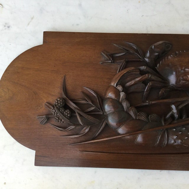 Asian Wood Carved Wall Plaque with Crab and Lobster For Sale In Austin - Image 6 of 8