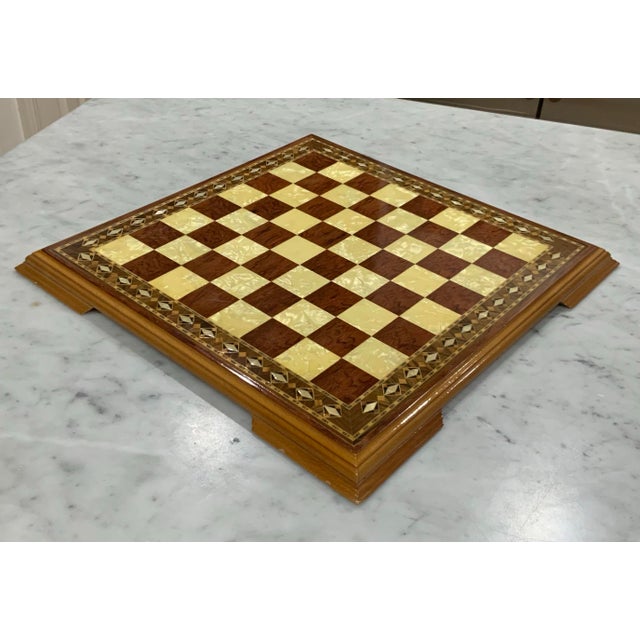 Mother‑of‑Pearl & Hardwood Inlay Chess Board 19” – Handcrafted Marquetry Game Board - Pieces Not Included. See Pics! For Sale In New Orleans - Image 6 of 7