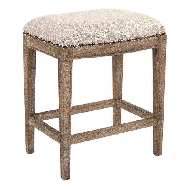 Cora Nailhead Counter Stool - Natural Linen For Sale
