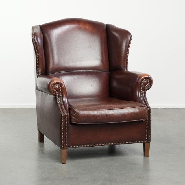 Vintage Wing Chair in Sheepskin Leather For Sale - Image 15 of 15