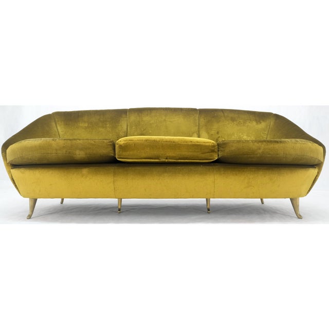 Italian MId Century Modern Gold Velvet Upholstery Cloud Shape Sofa Cast Brass For Sale - Image 6 of 12