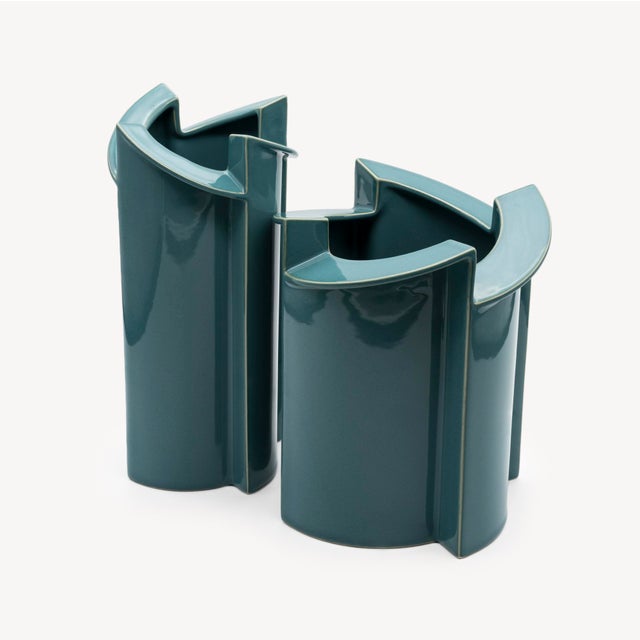 Windmill Turquoise Porcelain Vases by Jan Van Der Vaart for Rosenthal, Set of 2, 1988, Set of 2 For Sale - Image 15 of 15