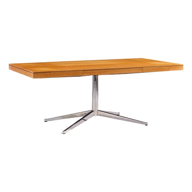 Florence Knoll Mid Century Walnut and Chrome Partner Desk For Sale