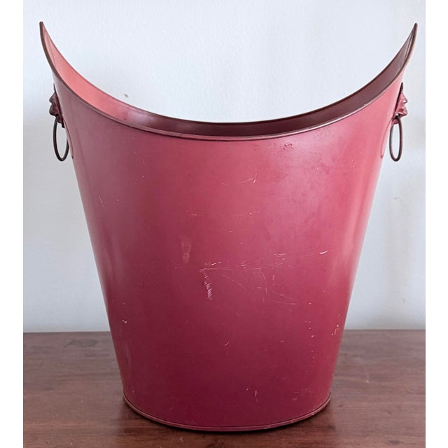 I love the shape and color of this decoupage tole wastebasket. Nice vintage patina, this would look great in a study or den.