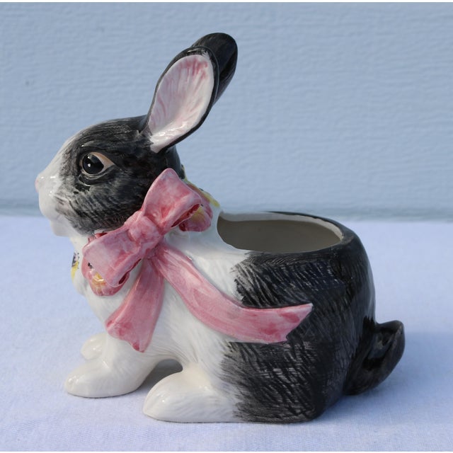 Fitz and Floyd 1991 Fitz and Floyd Bunny Rabbit and Pansies Creamer Pansy Parade For Sale - Image 4 of 10