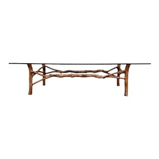 Faux Bois Branch Coffee Table Metal & Glass For Sale