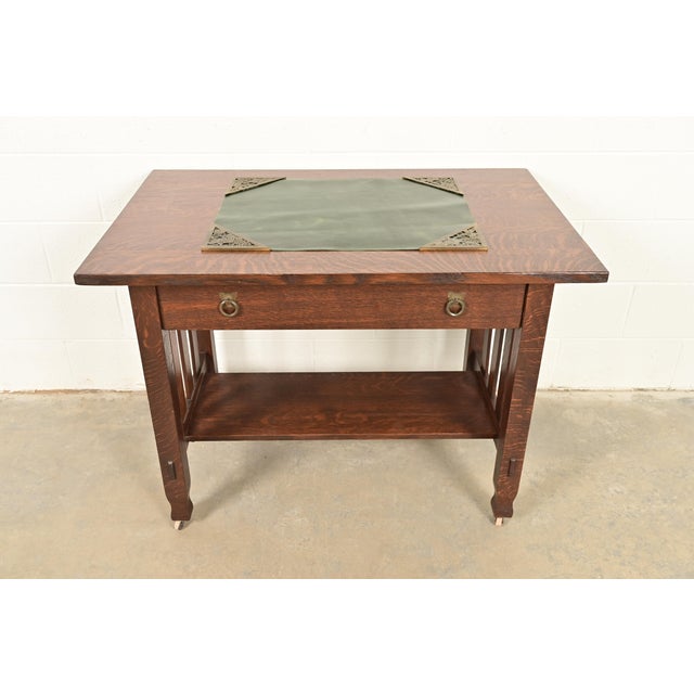 Tiffany Studios New York Grapevine Bronze Doré Blotter Corners With Leather Desk Blotter For Sale - Image 12 of 13