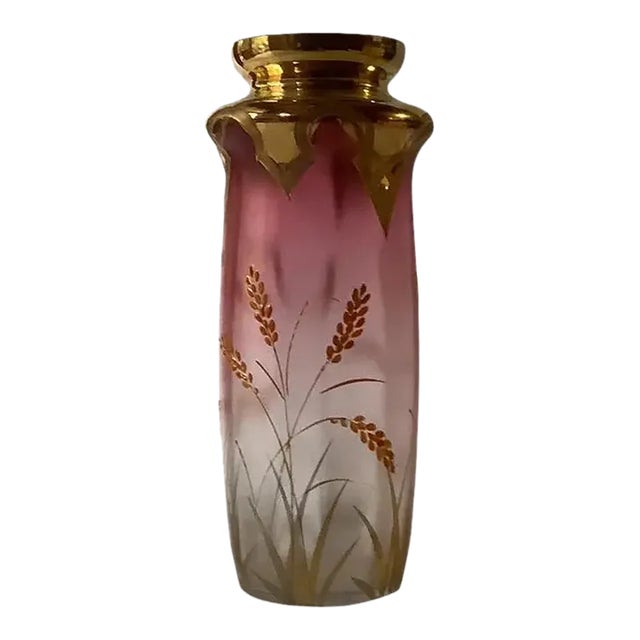 1920s Moser Hand-Painted Enamel Glass Vase For Sale