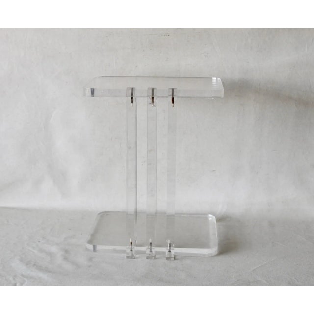 Art Deco Style Cantilevered Lucite End Side Accent Table Gold Brass End Caps Detail. Thick 1" lucite, good vintage...