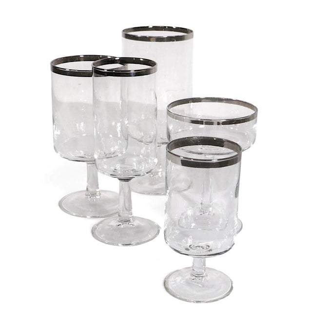 Large 40 Pc. Set Federal Executive Mod Platinum Band Stemware Hollywood Regency Mid Century Vintage Barware For Sale - Image 13 of 17