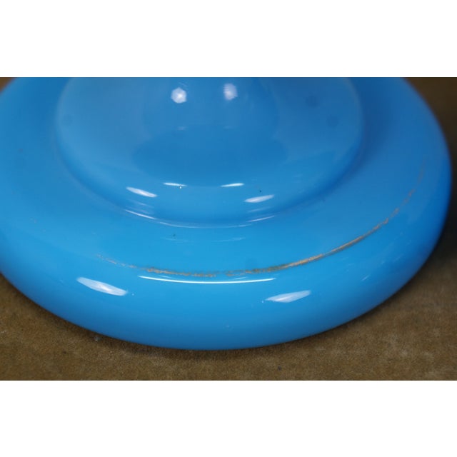 2 Antique Bristol Blue Turquoise Opaline Ruffled Clambroth Mantel Vases Urns 11" For Sale - Image 6 of 13