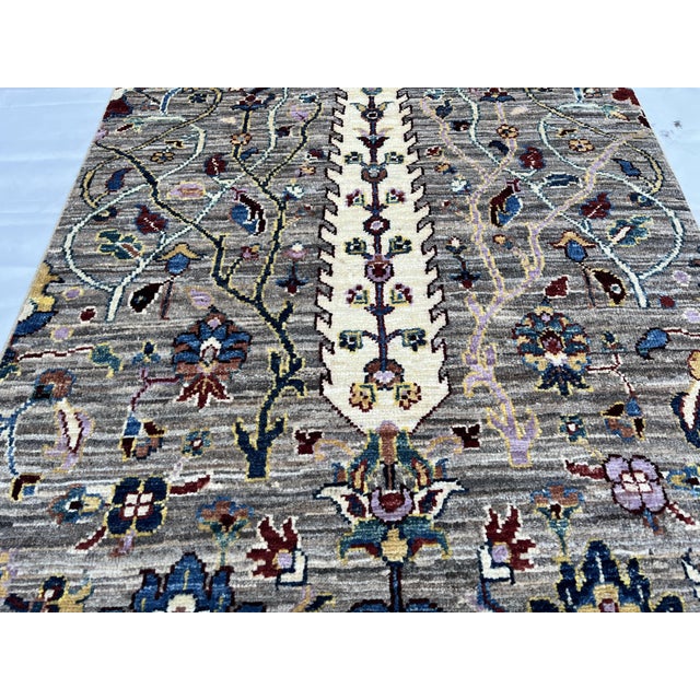 Hand-Knotted Cypress Tree of Life Runner With Palmettes in Grey, 2'9" X 6'11" For Sale - Image 4 of 9