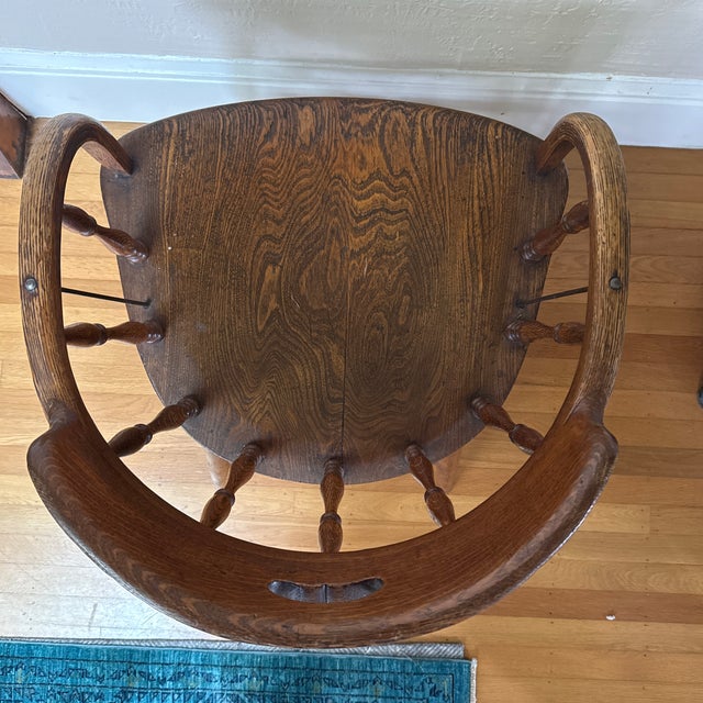 VIntage Oak Captain’s Chair For Sale - Image 4 of 5