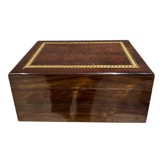 Vintage Cigar Box by Paradigm Humidor Co., Wood With Marquetry Inlay For Sale