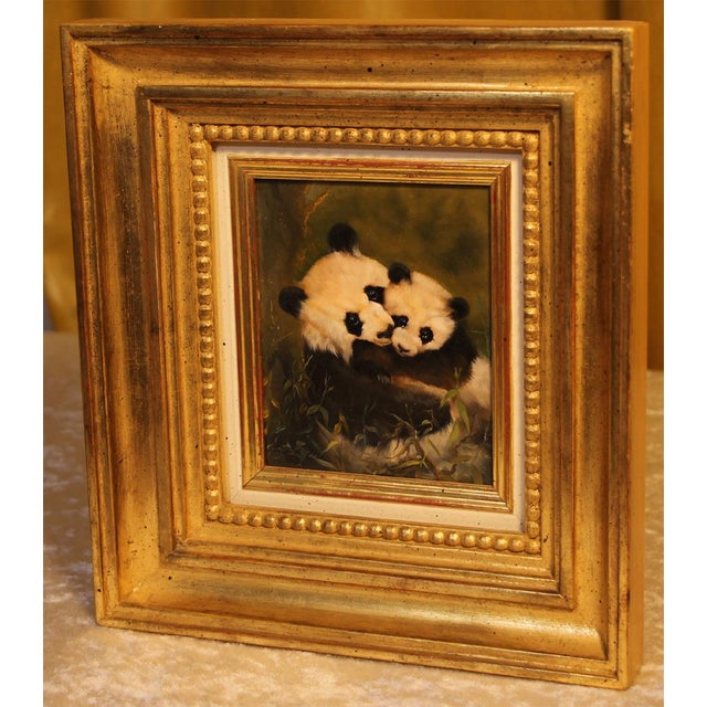 Wolfgang Kaiser, Panda Mother and Cub, 20th Century, Oil on Wood, Framed For Sale - Image 6 of 8