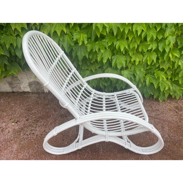 White Large Italian Rattan Chair, 1960 For Sale - Image 8 of 12