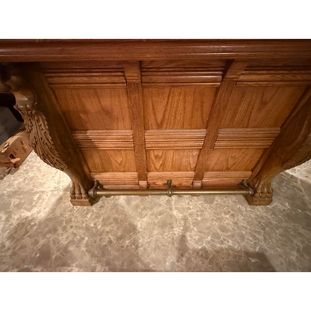 Pulaski Oak Bar With Brass Top and Foot Rail, Griffin Carvings, Plus Custom Inset Oak Doors, Attributed For Sale In Saint Louis - Image 6 of 12