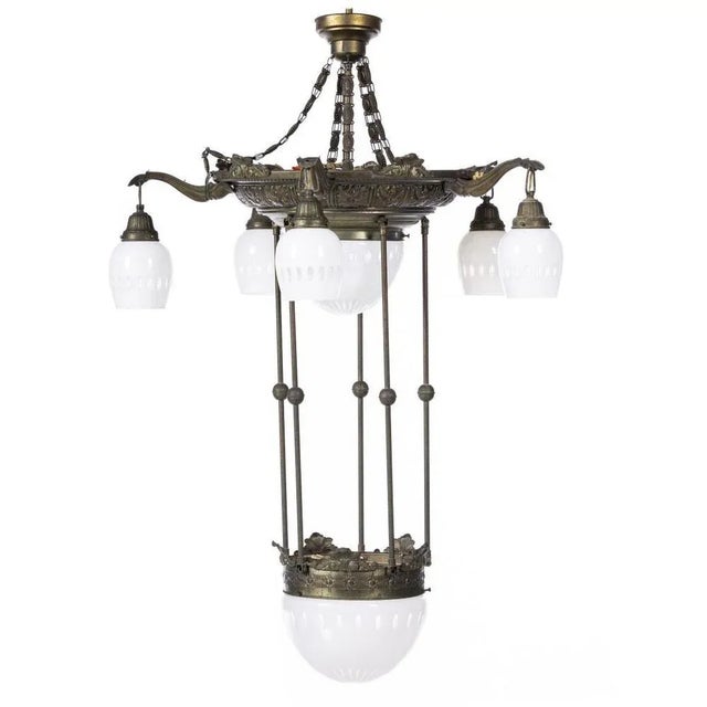 French Art Nouveau 6-Light Ceiling Lamp in Bronze, 19th Century For Sale - Image 5 of 6