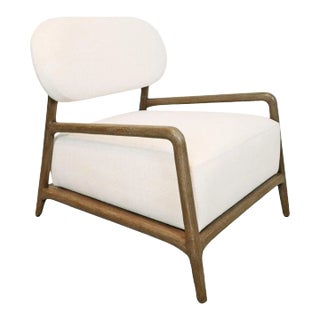 Modern Wood Frame Linen Accent Chair For Sale