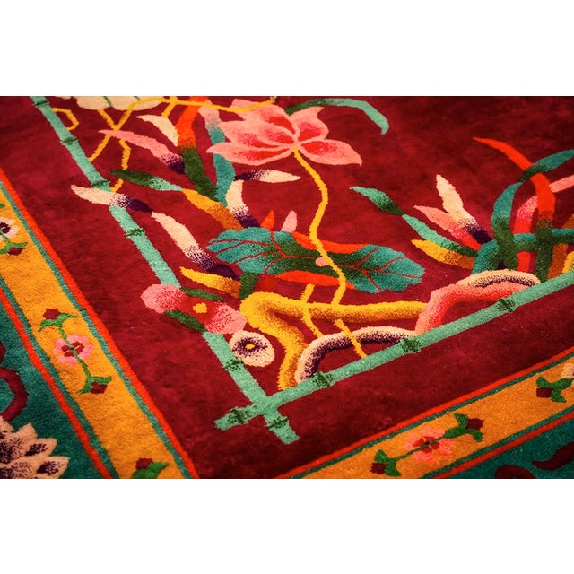 1920s 1920s Room Size Wool Red Chinese Floral Modern Antique Knotted Art Deco Rug For Sale - Image 5 of 9