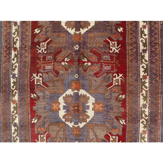Turkish Vintage Oushak Rug With Medallions in Red, Taupe, Olive and Gray For Sale In Atlanta - Image 6 of 12