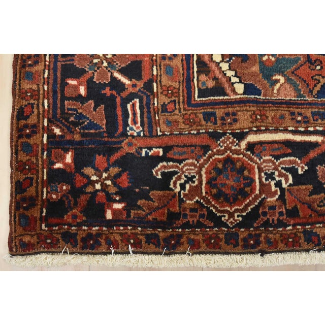 Vintage Heriz Rug 8'3'' X 11'8'' Red Wool Tribal Hand-Knotted Oriental Carpet For Sale - Image 12 of 15