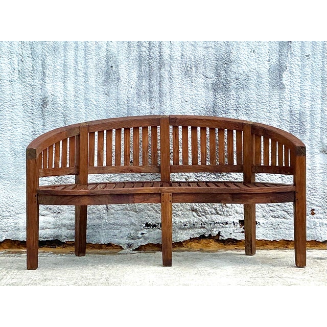 Brown Vintage Boho Curved Teak Bench For Sale - Image 8 of 10