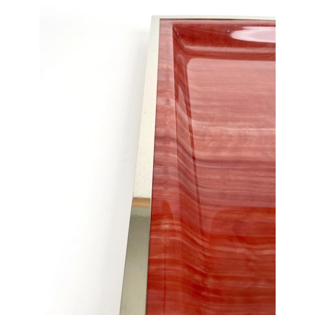 Brown Marble Effect Acrylic & Frame Chrome Tray Centerpiece, Italy, 1970s For Sale - Image 8 of 10