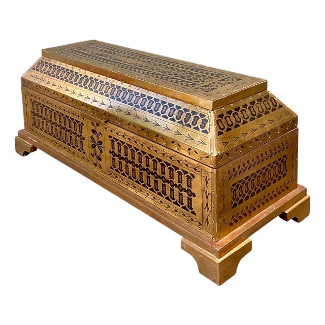 Vintage Brass Inlaid Decorative Box For Sale