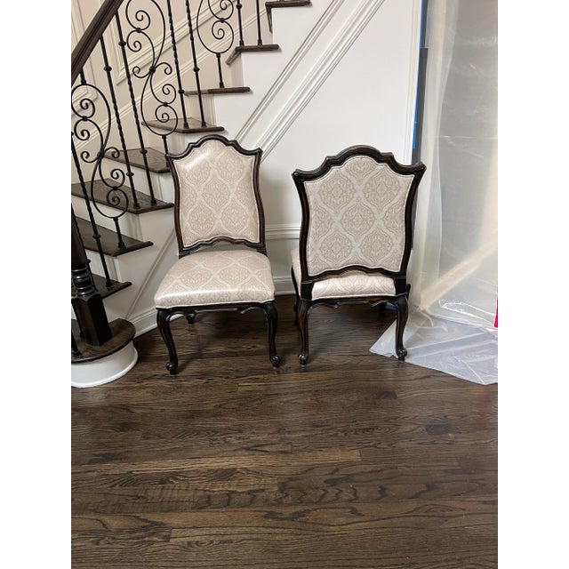 Fairfield Carved Wood & Taupe Velvet Dining Chairs - Set of 8 A set of eight Fairfield upholstered dining chairs, also...