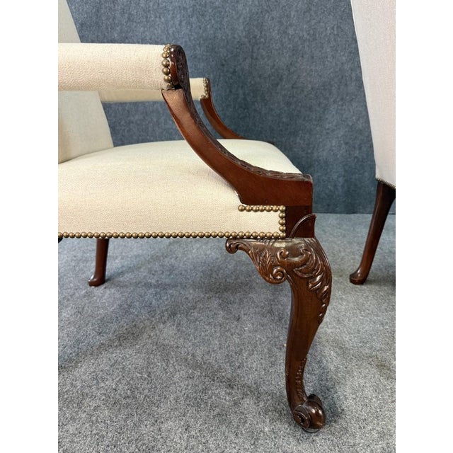 Wood Late 20th Century Pair of Baker Furniture Stately Homes Gainsborough Arm Chairs in White For Sale - Image 7 of 17