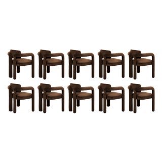 Double Arch Dining Chairs in Dark Brown Cotton Velvet from Insidherland, Set of 10 For Sale