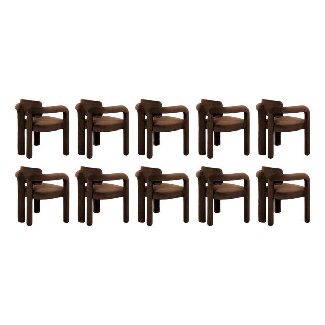 Double Arch Dining Chairs in Dark Brown Cotton Velvet from Insidherland, Set of 10 For Sale