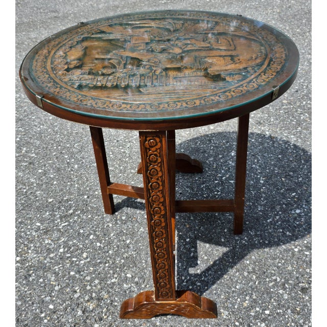 Chinese Carved Hardwood and Glass Tilt-Top Tea Table or Side Table For Sale - Image 4 of 8