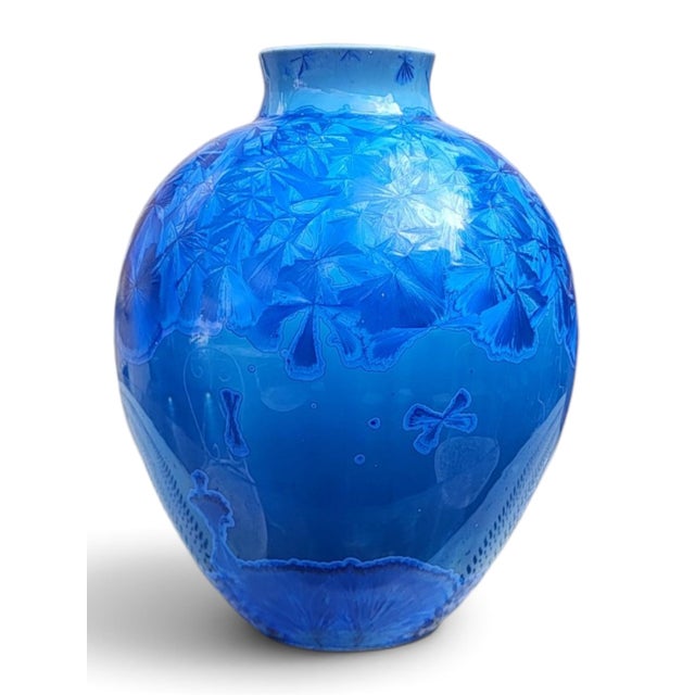 Vase in Glazed Porcelain with Blue Crystallizations by Patrice Lusardi, 1980s For Sale - Image 11 of 15