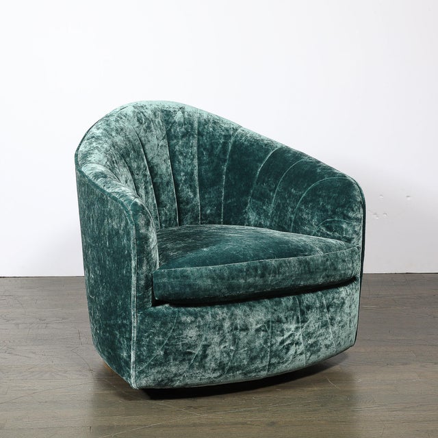 Mid-Century Milo Baughman Swivel Tilt Club Chair W/ Brass Base in Smoked Emerald For Sale - Image 9 of 9