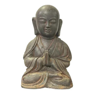 11.5" Iron Rustic Sitting Buddha Gautama Amitabha Lohon Monk Statue
