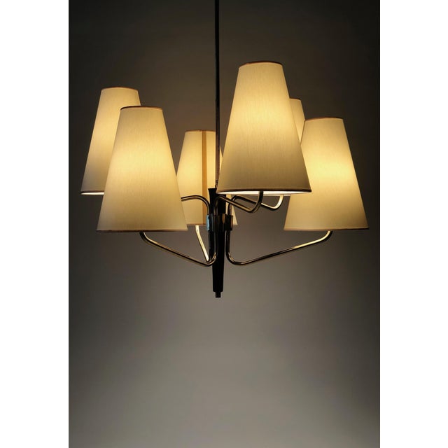 Mid-Century Austrian Pendant Lamp in Brass with Silk Shades from Rupert Nikoll, 1965 For Sale - Image 8 of 15