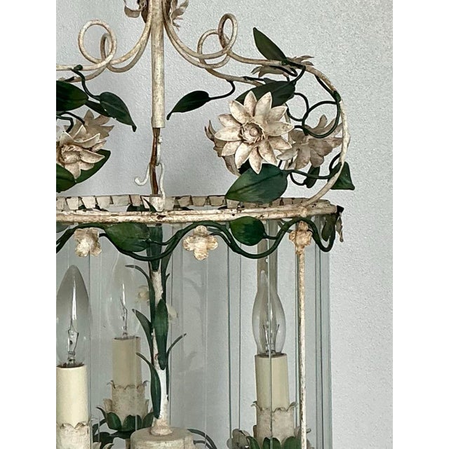 Vintage Patinated Floral Tole Lantern For Sale - Image 9 of 12