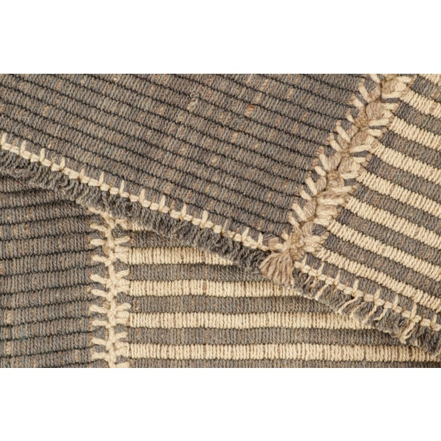Textile Rug & Kilim’s Contemporary Kilim With Textural Beige and Brown Stripes For Sale - Image 7 of 7
