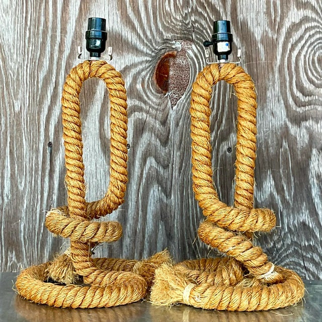 Boho Chic Vintage Boho Twisted Rope Table Lamps - a Pair For Sale - Image 3 of 8