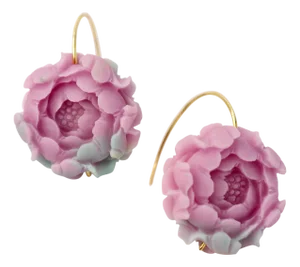 Agate Peony Large Earrings 14k Gold Hook, A Pair