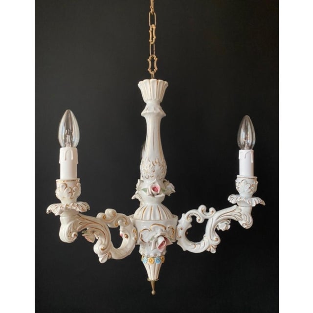 White Mid-Century Porcelain Chandelier, 1960s For Sale - Image 8 of 10