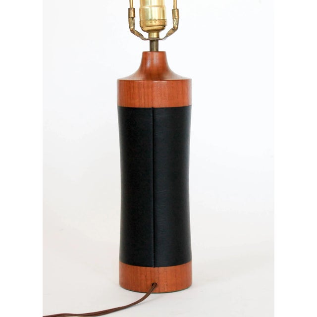 Mid Century Modern Teak and Leather Cylindrical Table Lamp For Sale - Image 4 of 10