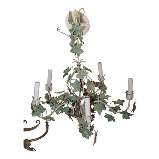 Early 20th Century Palm Beach Regency Floral Ivy on Vines 5 Light Tole Chandelier For Sale