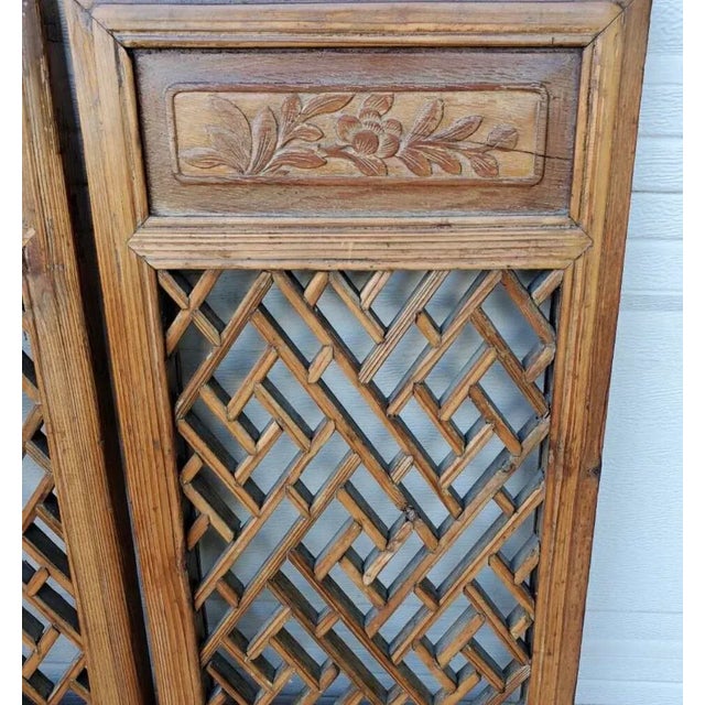 Brown Late 19th Century Antique Chinese Carved Handcrafted Wood Panels- Set of 3 For Sale - Image 8 of 12