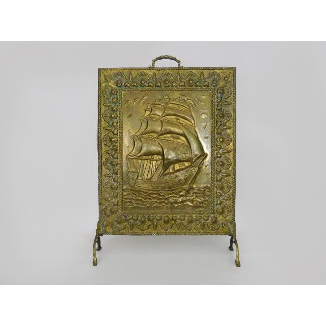 Vintage Brass Fire Screen with Sailboat Design, 1960s For Sale - Image 9 of 9