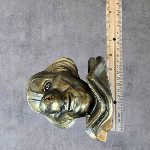 Metal Vintage Solid Brass Clown Bust Sculpture Figure Wall Plaque 8" Heavy Circus 70s For Sale - Image 7 of 8