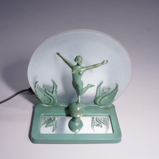 Metal Vintage Art Deco Table Lamp with Women in Bronze, 1930s For Sale - Image 7 of 9